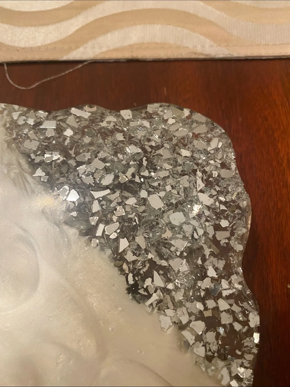 Custom  Unique Handmade  Gold Swirl Vanity Tray with Silver Geode Accent Pewter